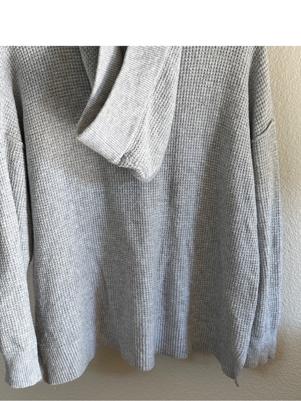 Aerie CozyUp Grey Medium waffle-knit Hooded V-neck sweater - Picture 7 of 10